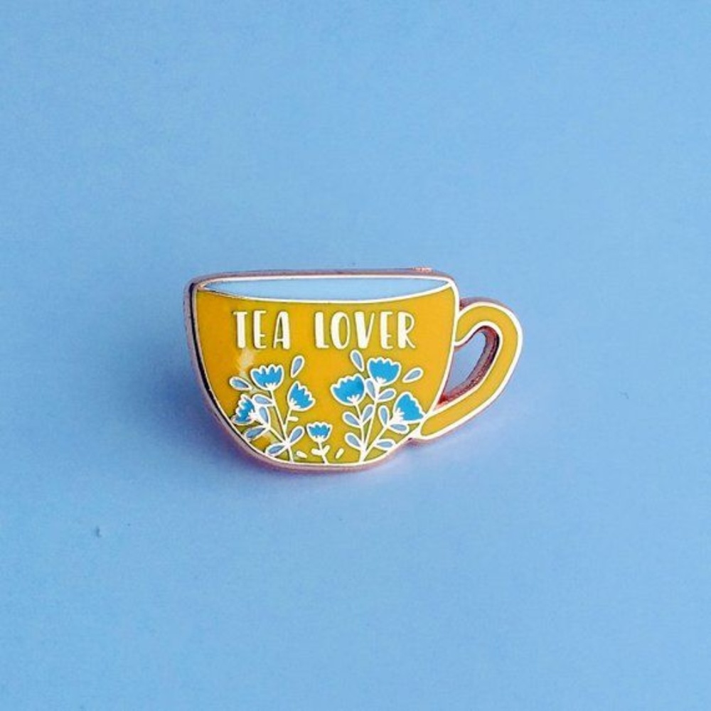 Tea Lover Flowers Tea Cup enamel lapel pin brooch - Picture 2 of 8